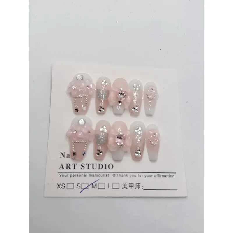 Purple Butterfly Pearl Handmade Wear Nail Starry Sky Clear Fairy Fake Nails Iris Nail Patch Finished Gift for Girl