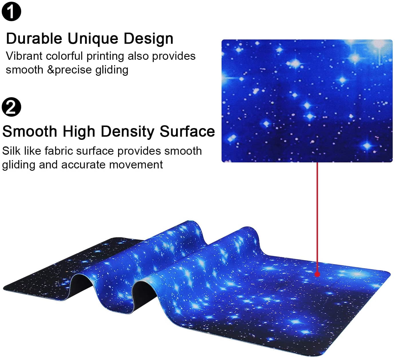 Extra Large Extended Gaming Desk Mat Non-Slip Rubber Pads Stitched Edges Mouse Pad 35.4 x 15.7 inch - Galaxy Stars