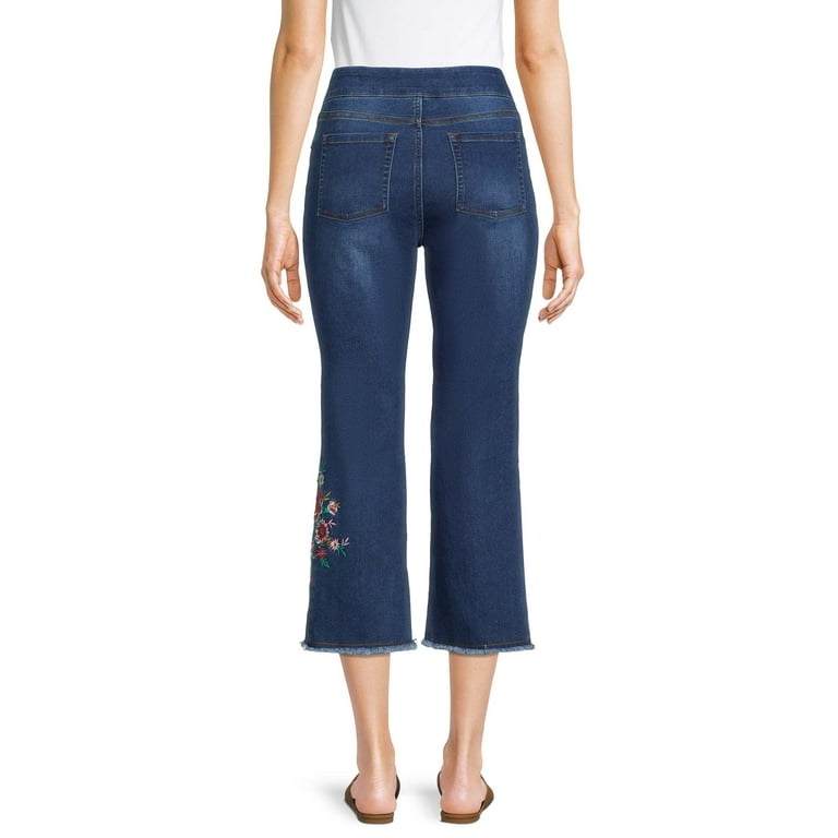 Embroidered cropped best sale jeans