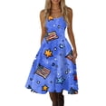 thumbnail image 2 of HAJWOH Women 4th of July Dresses 50s 60s Vintage Sleeveless Star and Stripe Print Cocktail Swing Dress Retro Patchwork Midi Evening Dress Royal Blue XXL, 2 of 4