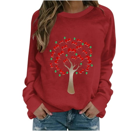 

Hvyesh Women Valentine s Day Casual Sweatshirt Heart/ Angel Baby/ Letter Print Long Sleeve Round Neck Loose Pullover Tops Red shirts for women S