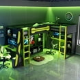 thumbnail image 4 of Harper & Bright Designs L-Shaped Gaming Loft Bed with Desks, Double Twin Loft Beds with LED Lights, USB Ports, Storage Bookshelves, Wood Corner Loft Bed for 2, Green, 4 of 18