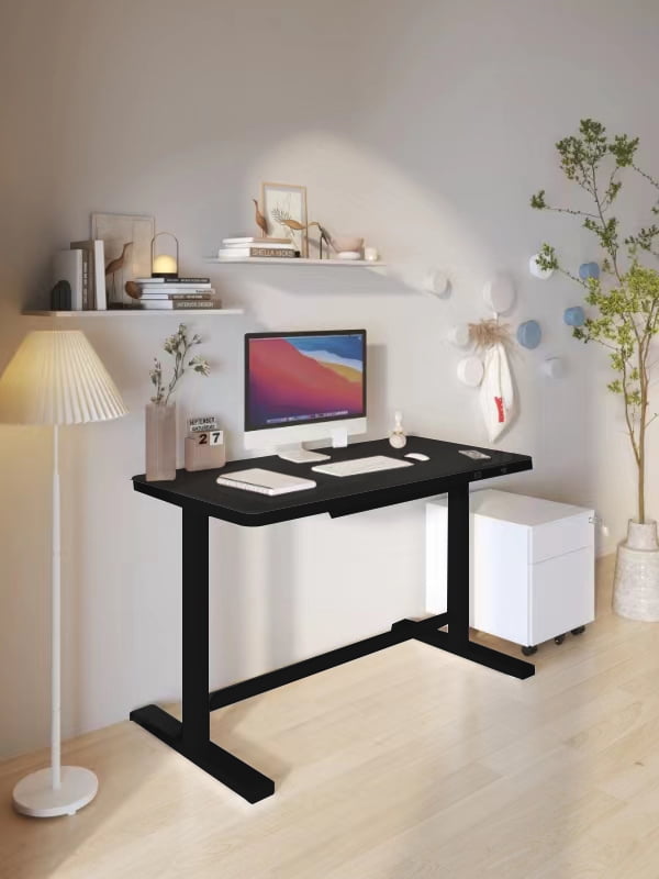 Rise Up Glass Electric Standing Desk | 45" Black Glass Top Adjustable Height Sit Stand Desk with USB-C Charging & Memory Controls