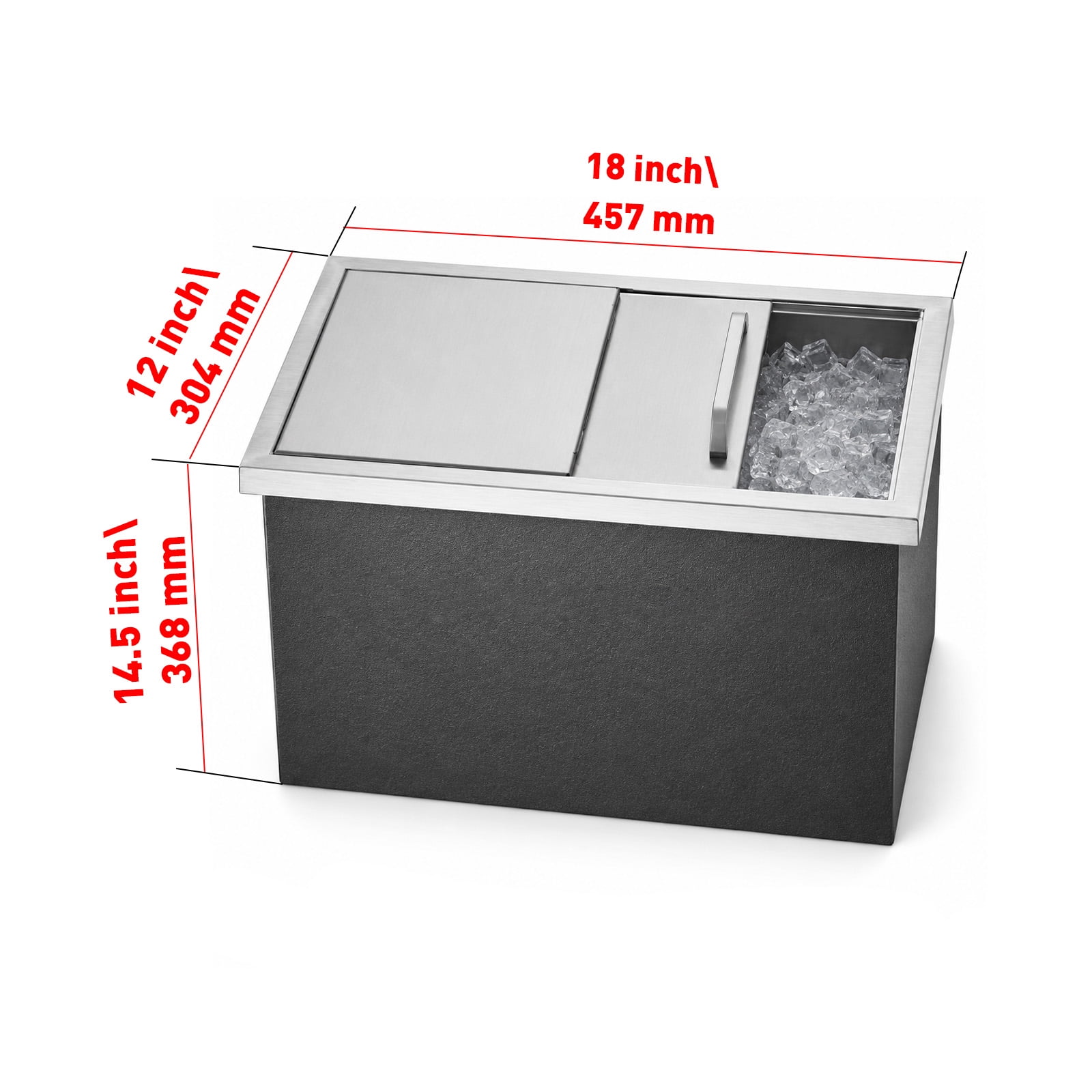 Drop-In Ice Chest, Stainless Steel Ice Storage Box with Sliding Lid and Drain Hose, Ice Bin for Chilled Wine, Beer, Beverage (18 x 12 x 14.5 Inches)