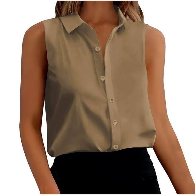 Besolor Women's Sleeveless Button down Shirts Collared V Neck Summer Tank Tops Casual Work Business Blouses