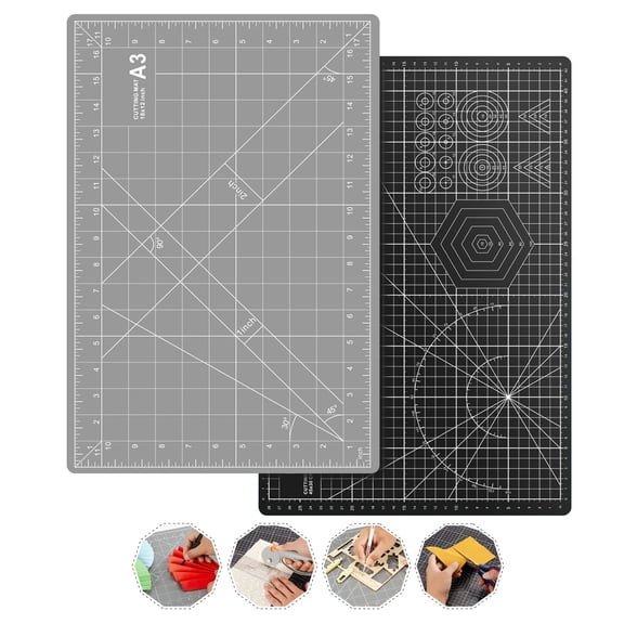 Self-Healing Cutting Mat 12 X18 , Double Sided Non-Slip Rotary Sewing Mat for Quilting, Fabric, Scrapbooking and Crafts, Black and Gray