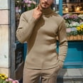 thumbnail image 2 of DHFJKG Turtleneck Solid Color Ribbed Sweater Mens Base Layer Top Slim Fit Solid Color Business Casual Dress Knitwear Keep Warm Long Sleeve Comfort Jumper Tops, 2 of 4