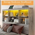 thumbnail image 2 of VANACC Queen Size Bed Frame with LED Bookcase Headboard, Wooden Storage Bed with Charging Station & 4 Drawers, White Birch, 2 of 7