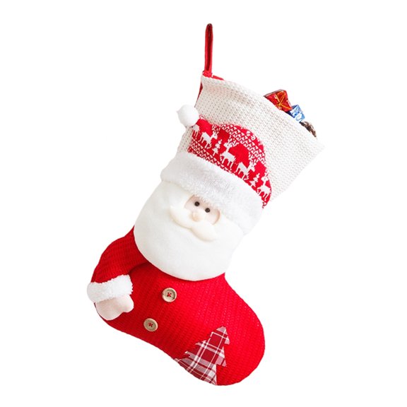 Red And White Knitting Christmas Stocking Santa Claus Knitted Candy Bag Cute Lady Girls Ornaments Hanging Xmas Tree