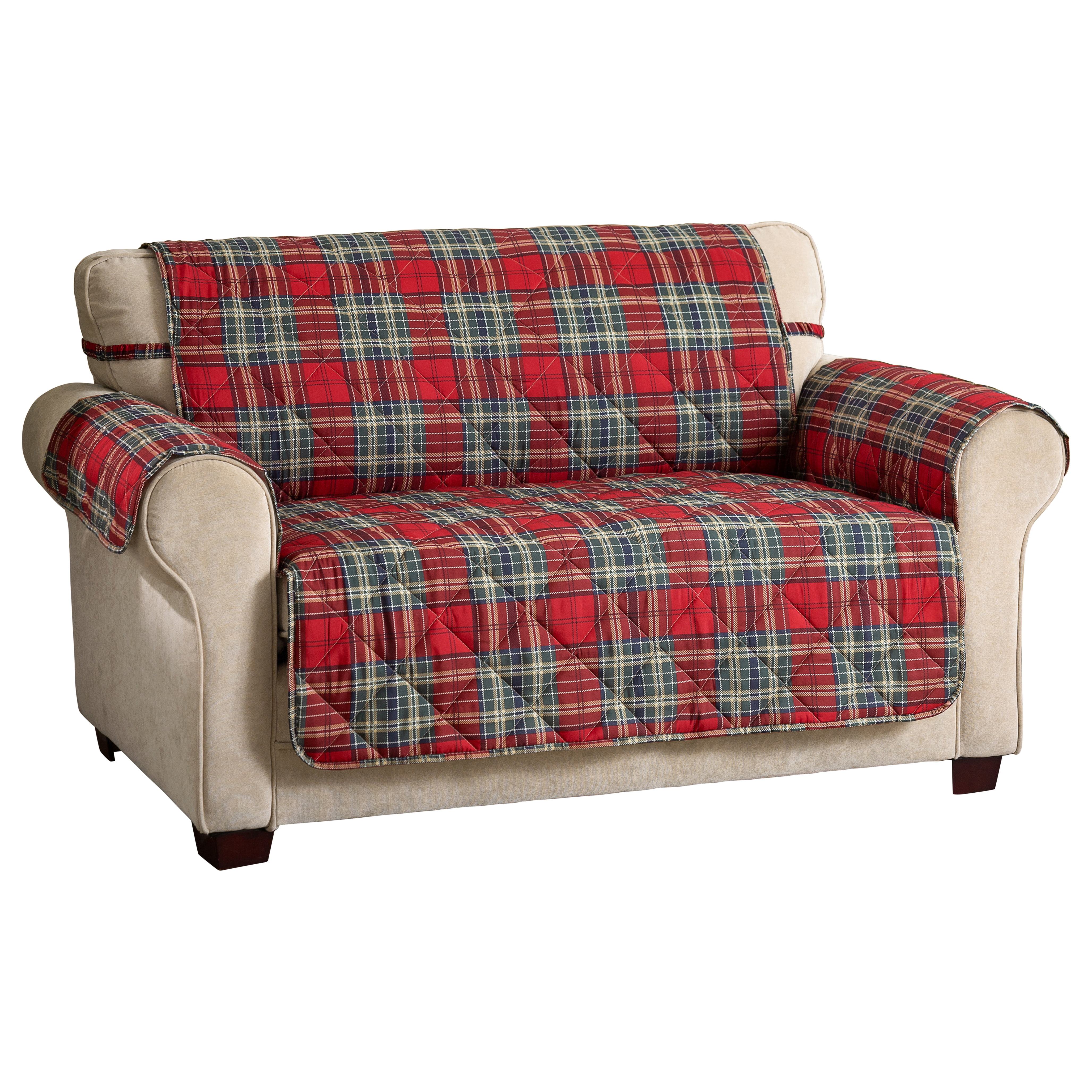 Innovative Textile Solutions Polyester Tartan Plaid Secure Fit Sofa Cover,  Natural, 1-Piece 
