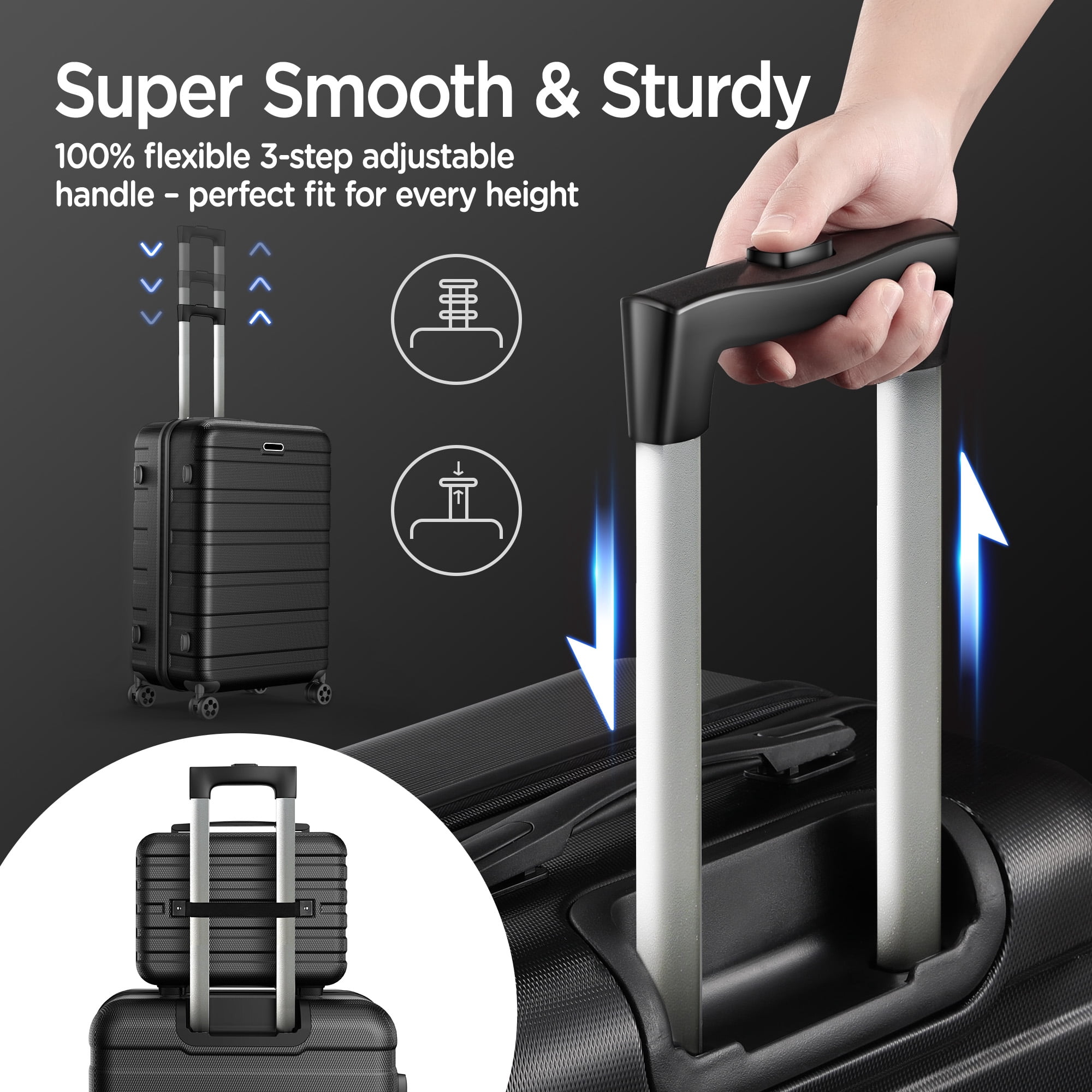 11Pcs Hardshell Luggage Set, Lightweight Suitcases w/ Spinner Wheels, Carry on Luggage, Black