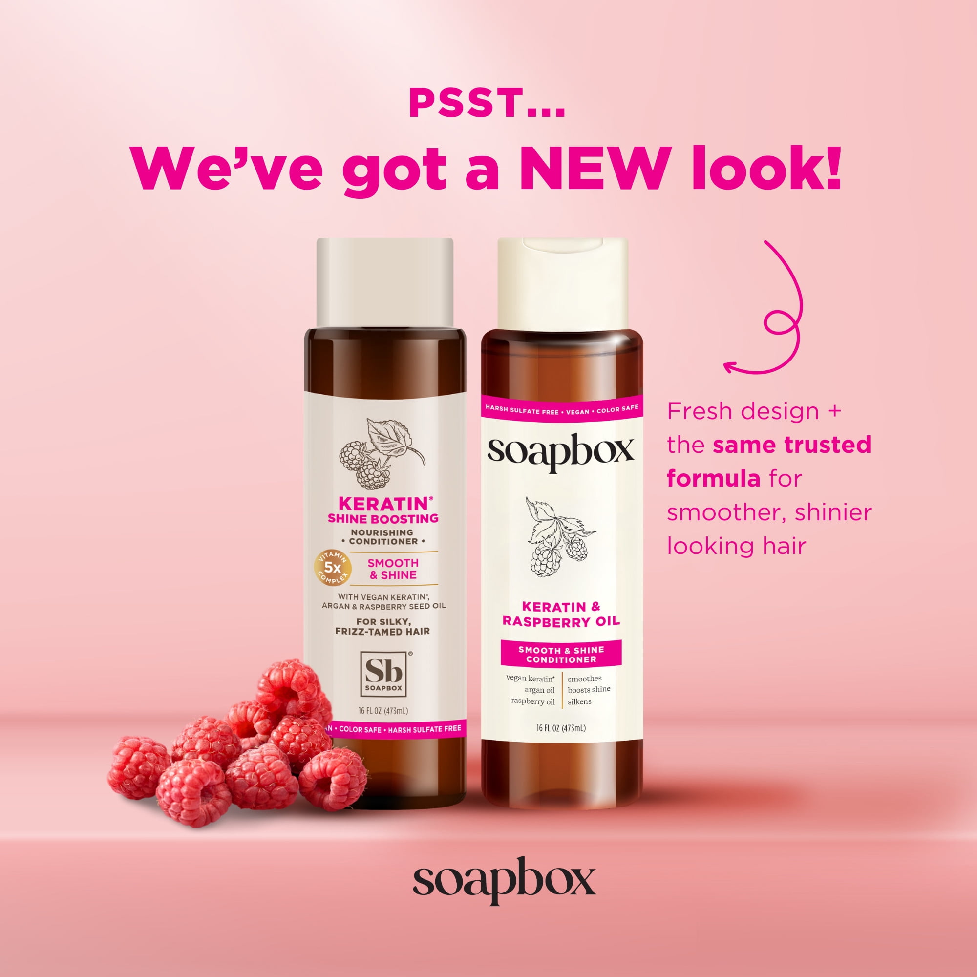 Soapbox Vegan Keratin & Raspberry Seed Oil Smoothing Conditioner with Argan Oil, 16 fl oz