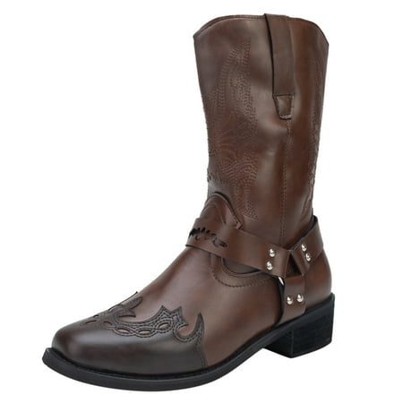 

nsendm Womens Fall Boots Booties Strap Round Buckle Middle Print Women Heels Embroidery Womens Born Booties And Boots Coffee 9