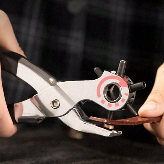 Heavy Duty Leather Hole Punch Pliers, Rotary Puncher with 6 Adjustable Hole Sizes for Men Belts, Watch Bands, and Saddlery Crafts