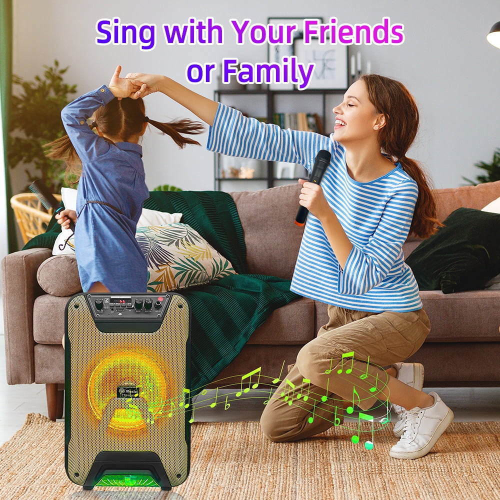 8" Subwoofer PA System Bluetooth Speaker - Portable Trolley, Wireless Voice Changer Mic, Party LED Lights, TWS, 4-5H Battery, for Karaoke/Parties/Lectures/Indoor/Outdoor