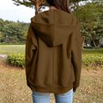 thumbnail image 3 of Women's Zip Up Cargo Sweatshirts Hoodies Loose Versatile Long Sleeve Casual Outerwear Jackets with Pockets Brown L, 3 of 5