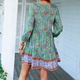 thumbnail image 4 of Wycnly Summer Dresses for Women Beach Flowy Ruffle Swing Strappy Vintage Bohemian Dresses Short Sleeve V-Neck Floral Print Mini Sun Dress Green M, 4 of 7