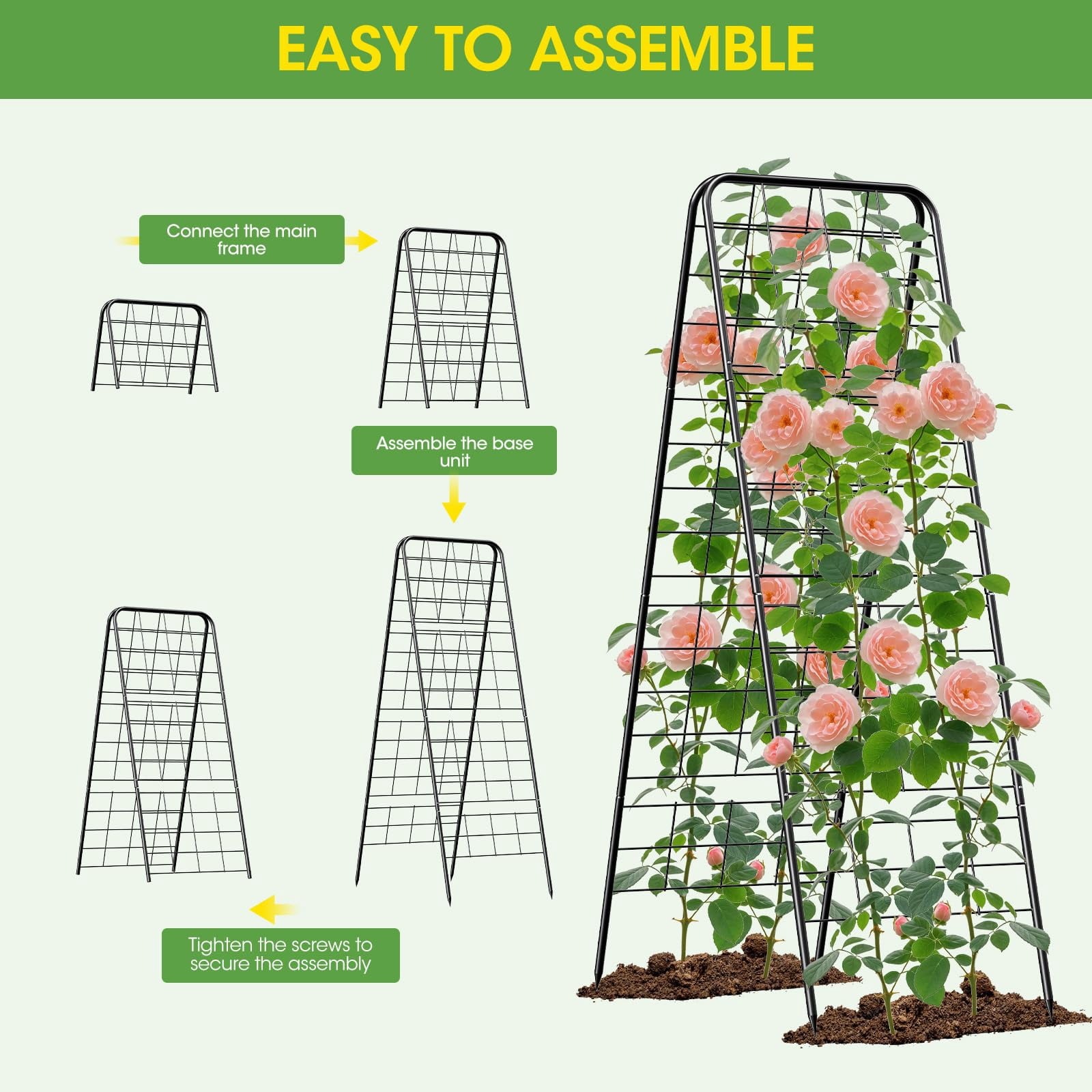 Metal Trellis Heavy Duty 50.4"x17", Adjustable A-Frame Garden Trellis for Climbing Plants, Black Rust-Proof Metal Cucumber Trellis with Dense Grid Design for Raised Beds, Tomatoes, Outdoor Vines 1 Pc