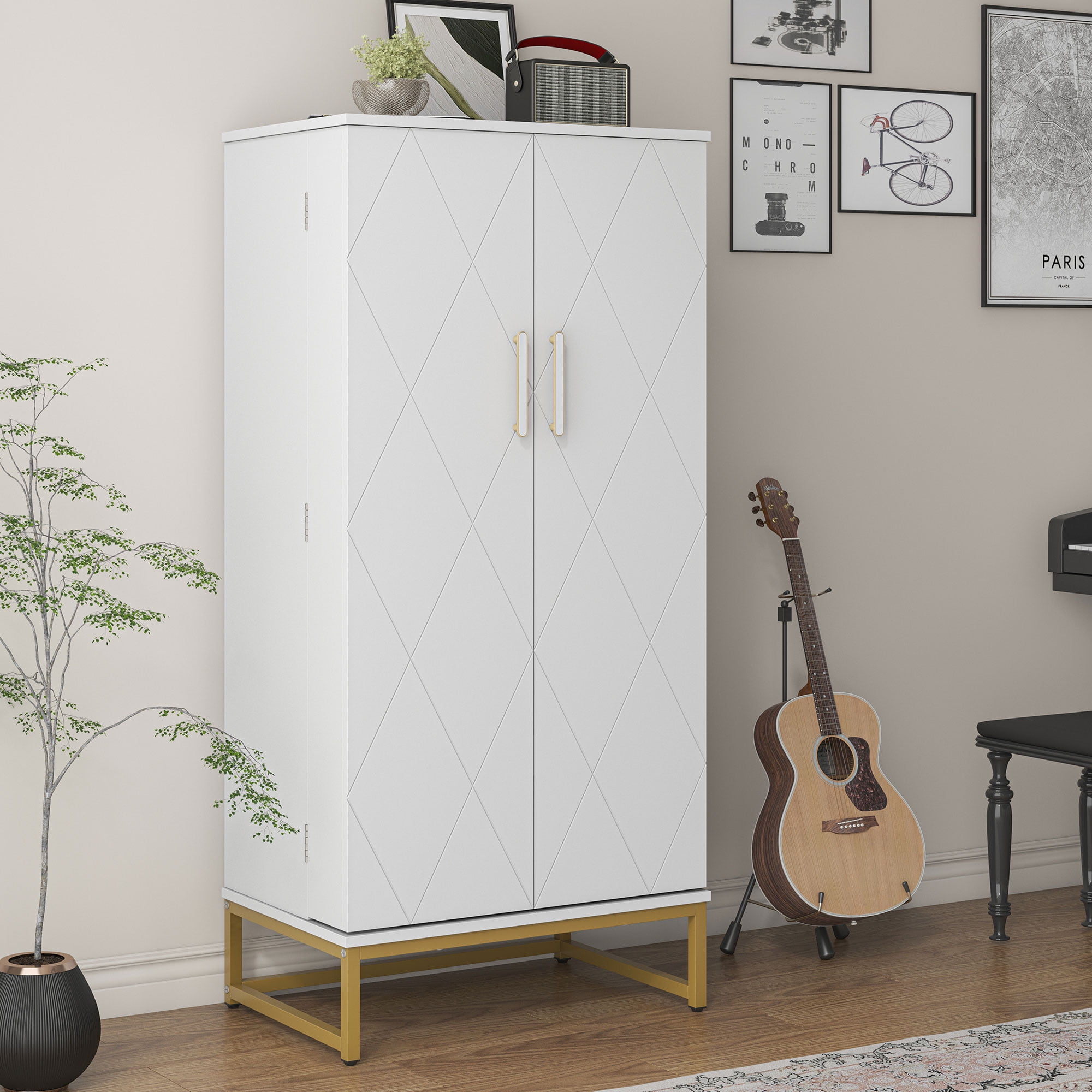 ModFurne Pantry Cabinet, 51.18” Tall Kitchen Storage Cabinet with Adjustable Shelves and Gold Metal Base – Ideal for Kitchen, Living Room & More