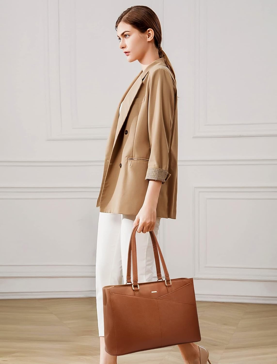 Laptop Tote Bag for Women,15.6 Inch Waterproof Computer Bags Women Business Office Work Bag Briefcase, Brown