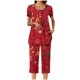 thumbnail image 4 of Puntoco Conjunto de pijama cómodo para mujer, con estampado navideño, cuello redondo, botones, manga corta y pantalón con bolsillos y cintura elástica, 4 of 5