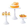 thumbnail image 1 of Juego de 3 soportes blancos para tartas, platos de postre, pastelería, dulces para fiestas, elegantes mesas redondas de columnas cilíndricas para bodas, soportes para tartas, fiesta de, 1 of 5