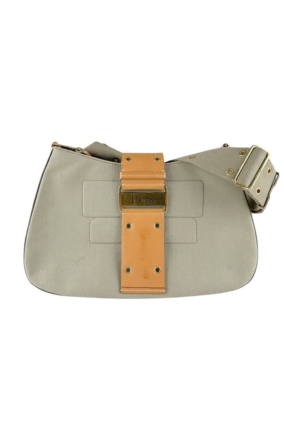 Pre-Owned Christian Dior shoulder bag, street style, chic canvas and leather, green/brown,...