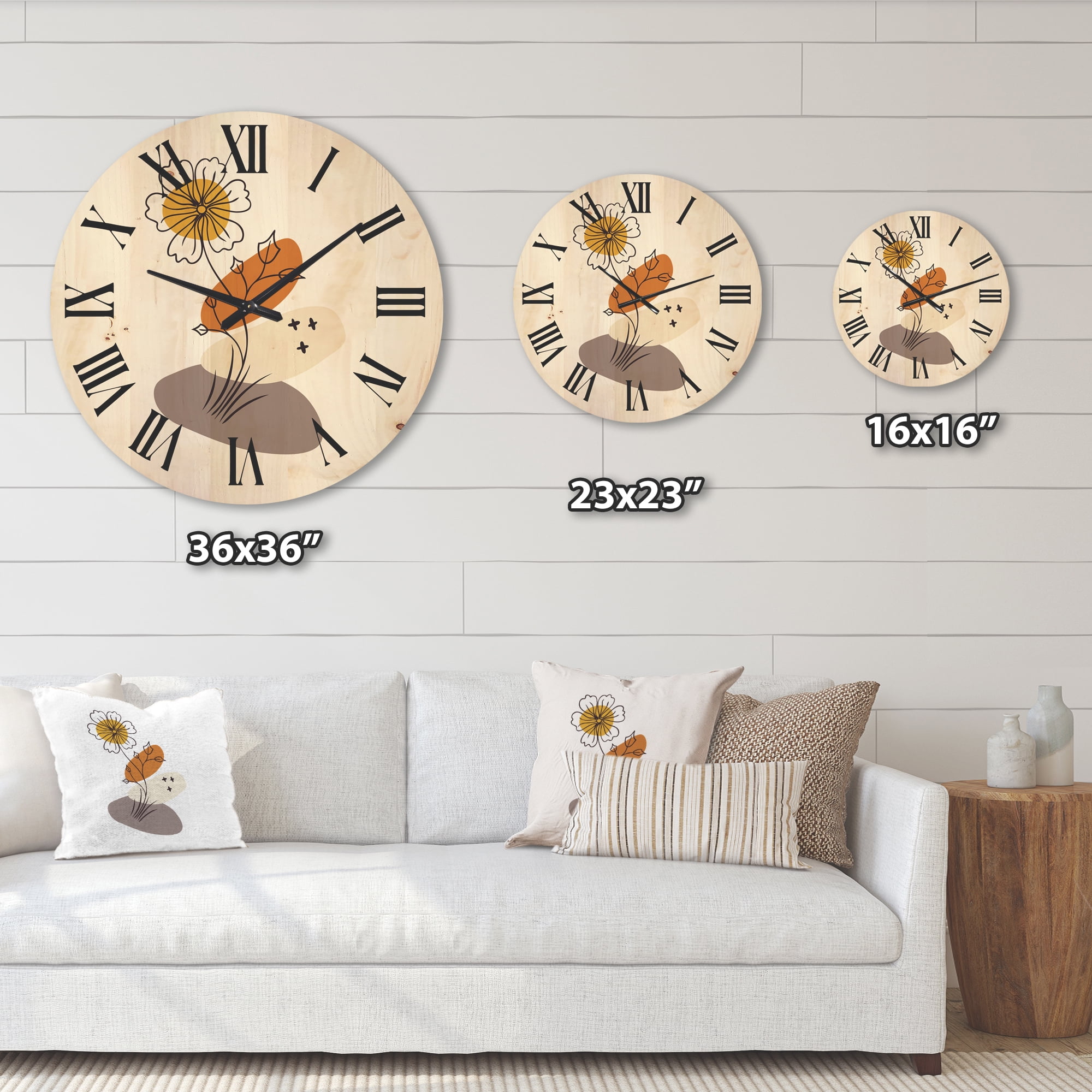 Designart 'Abstract Minimal Shapes Under Flowers I' Modern Wood Wall Clock