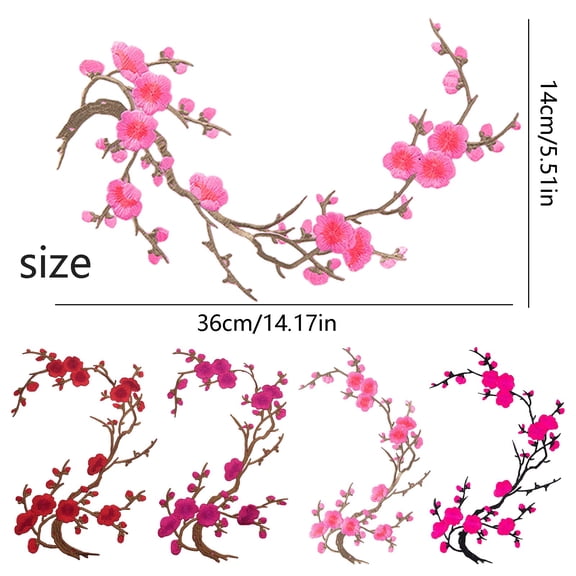 DIY Embroidered Cherry Blossom Flower Vine Applique, Iron-On Sewing Patch for Clothing Jeans Bags, 21 Colors Available