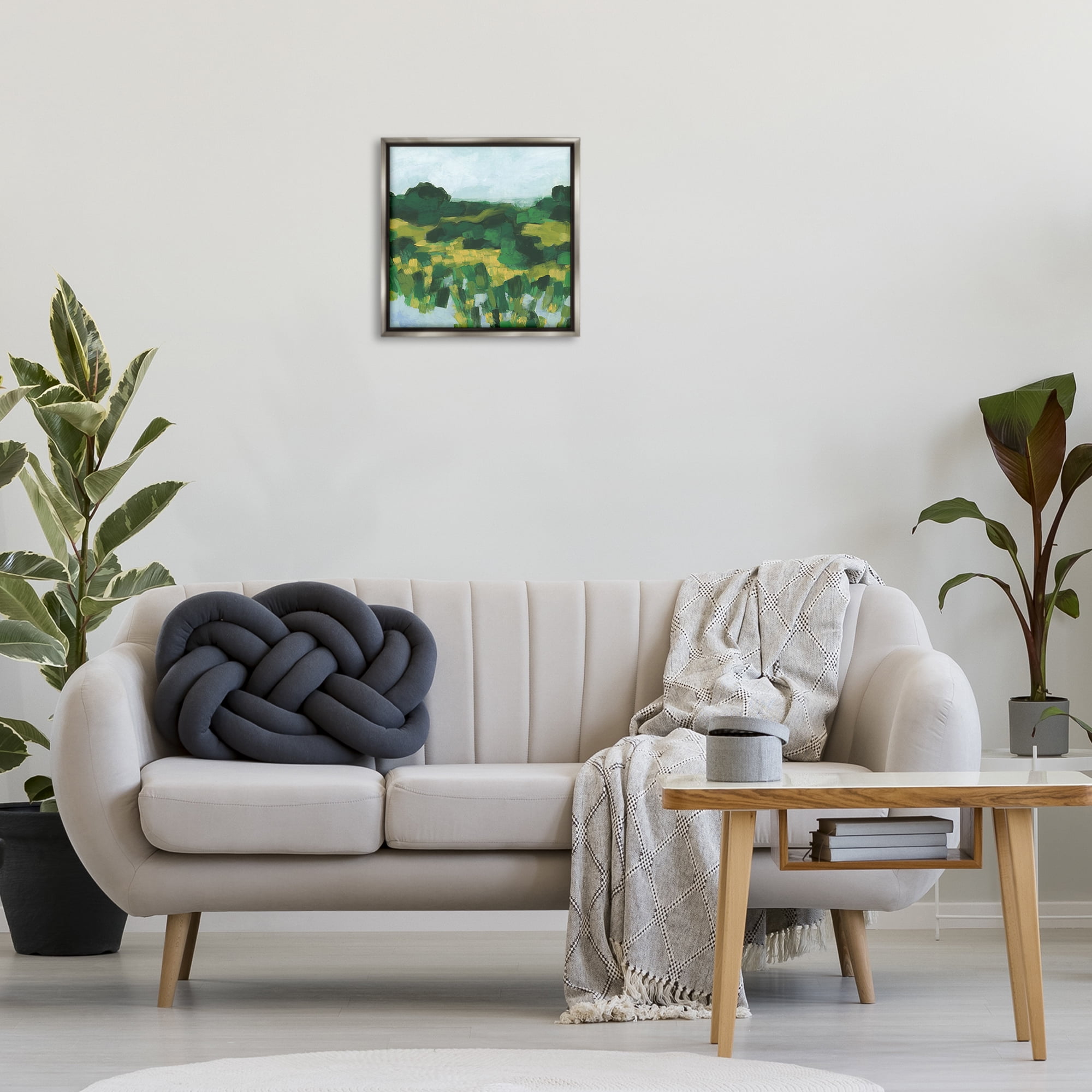 Stupell Industries Abstract Lush Greenery Landscape & Nature Painting Gray Floater Framed Canvas Art Print Wall Art, 18 x 18