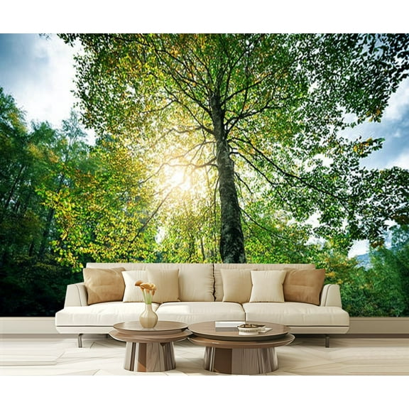 Peel and Stick Wallpaper Nature green wood Modern Art Wall Mural Decor Self Adhesive and Removable 69in x 98in