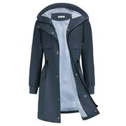 Kate Kasin Women's Raincoats Windbreaker Rain Jacket Waterproof Outdoor Hooded Trench Coats (Navy Blue - 3XL)