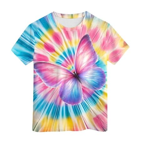 LRen Kids Neon Tie Dye Shirt Boys Tie Dye Graphic T Shirt Round Neck Short Sleeve Shirts Casual Summer Back To School Clothes 12-13 Years