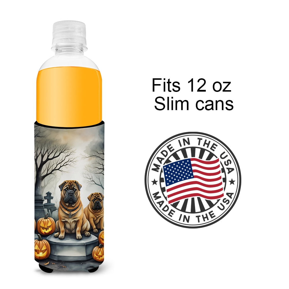 Carolines Treasures  0.25 x 6.5 x 4 in. Shar Pei Spooky Halloween Hugger for Ultra Slim Cans