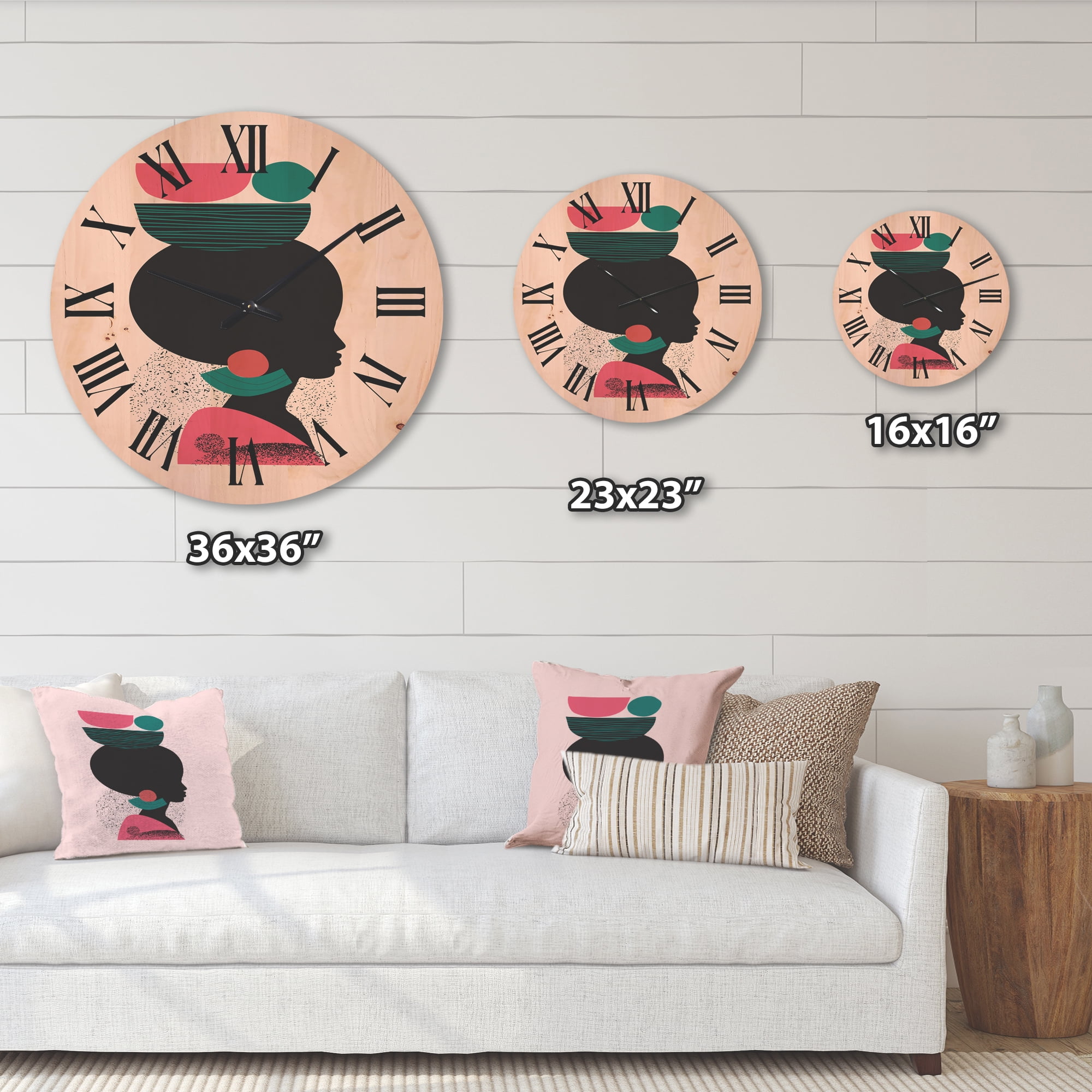 Designart 'Ethnic Geometric Silhouette of African American II' Modern Wood Wall Clock