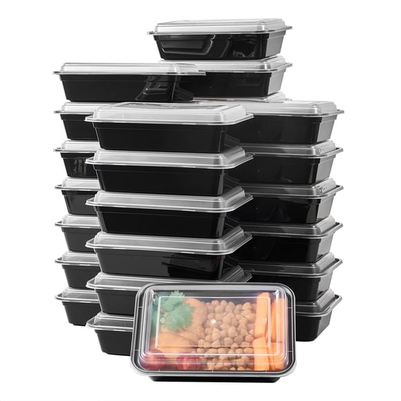 Recipientes para preparación de comidas FULING, 700 ml, paquete de 50 con tapas, negros, sin BPA