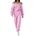 thumbnail image 2 of Ndbuld Womens Two Piece Outfits Short Sleeve Color Block Tops Long Pants with Drawstring Tracksuit Jogger Sets Pink S, 2 of 8