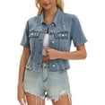thumbnail image 4 of INSPIRE CHIC Short Sleeve Denim Jacket Button Up Ripped Frayed Cropped Jean Jacket S Gray Blue, 4 of 6