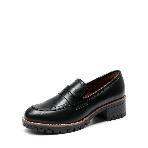 Zapatos DREAM PAIRS Mocasines con Plataforma y Tacón Grueso Negro Talla 6.5