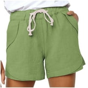 Zodggu Womens Green Workout Shorts Womens Plus Size Drawstring Casual Elastic Waist Pocket Breathable Comfy Loose Solid Shorts Pants Trendy Shorts 10