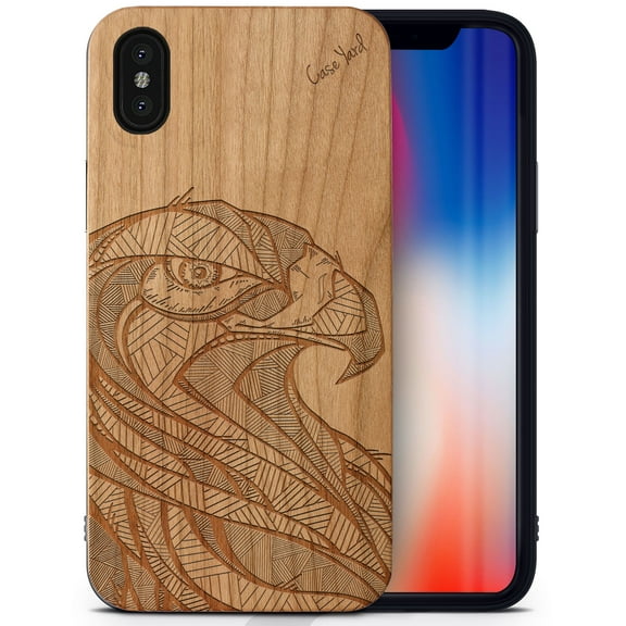 Case Yard Wooden Case Outside Soft TPU Silicone, Slim Fit Shockproof Wood Protective Phone Cover for Girls Boys Men and Women, Supports Wireless Charging Eagle Design case for iPhone-XS-Max