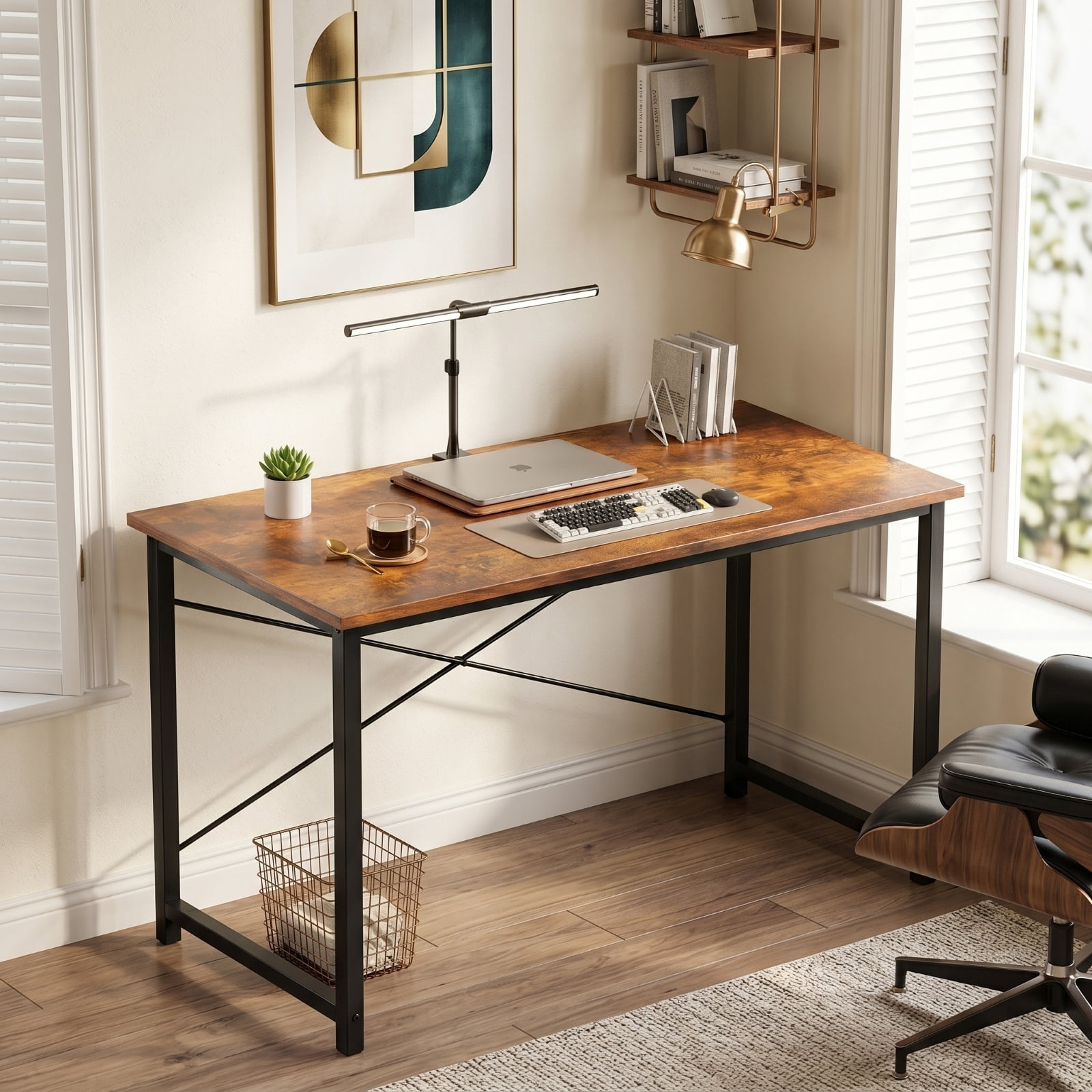 Kelno 44 Inch Computer Desk Home Office Writing Study Desk Gaming Table，Rustic Brown