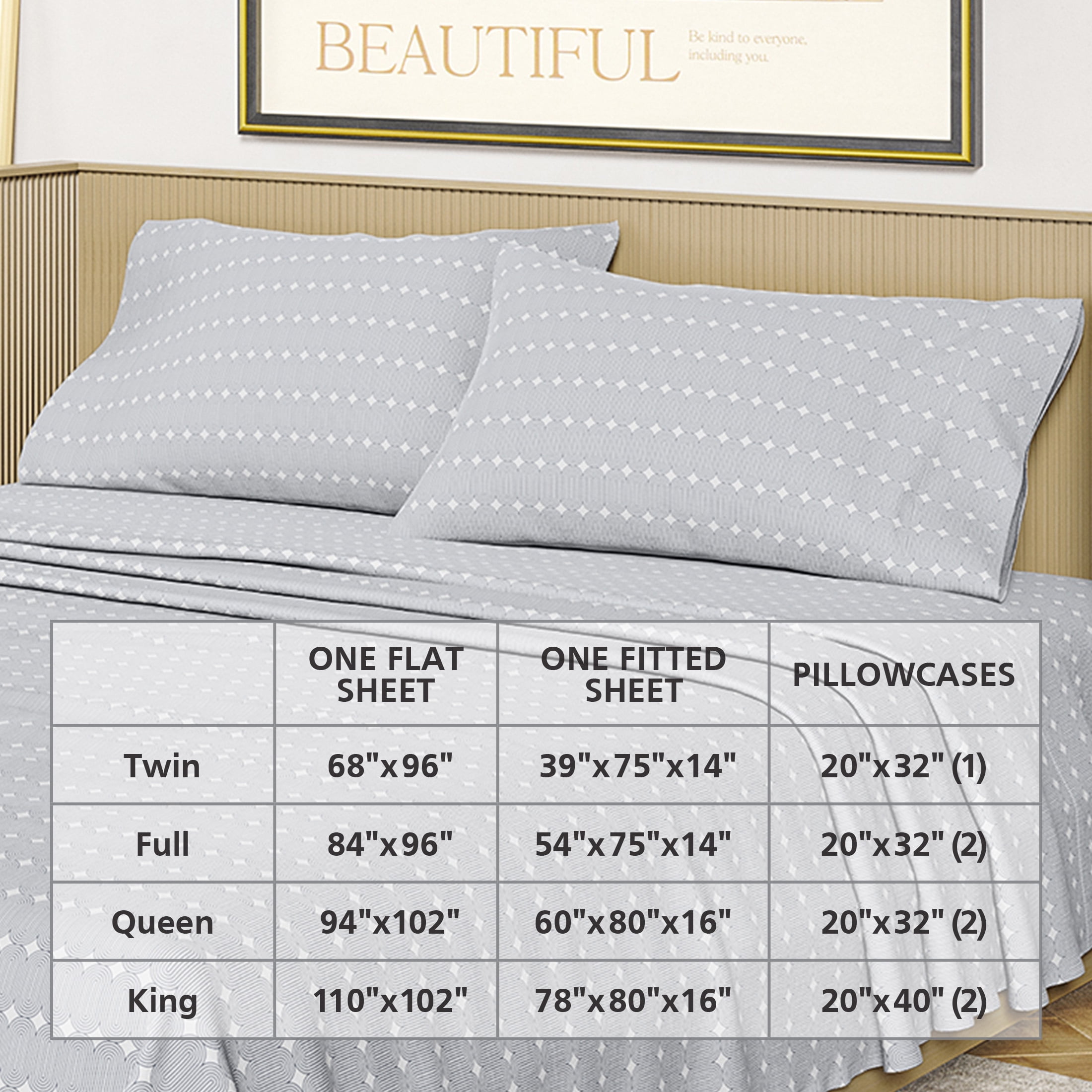 Beautiful Geometric 3-Piece 100% Cotton Percale Cornflower Blue Sheet Set, Twin by Drew Barrymore