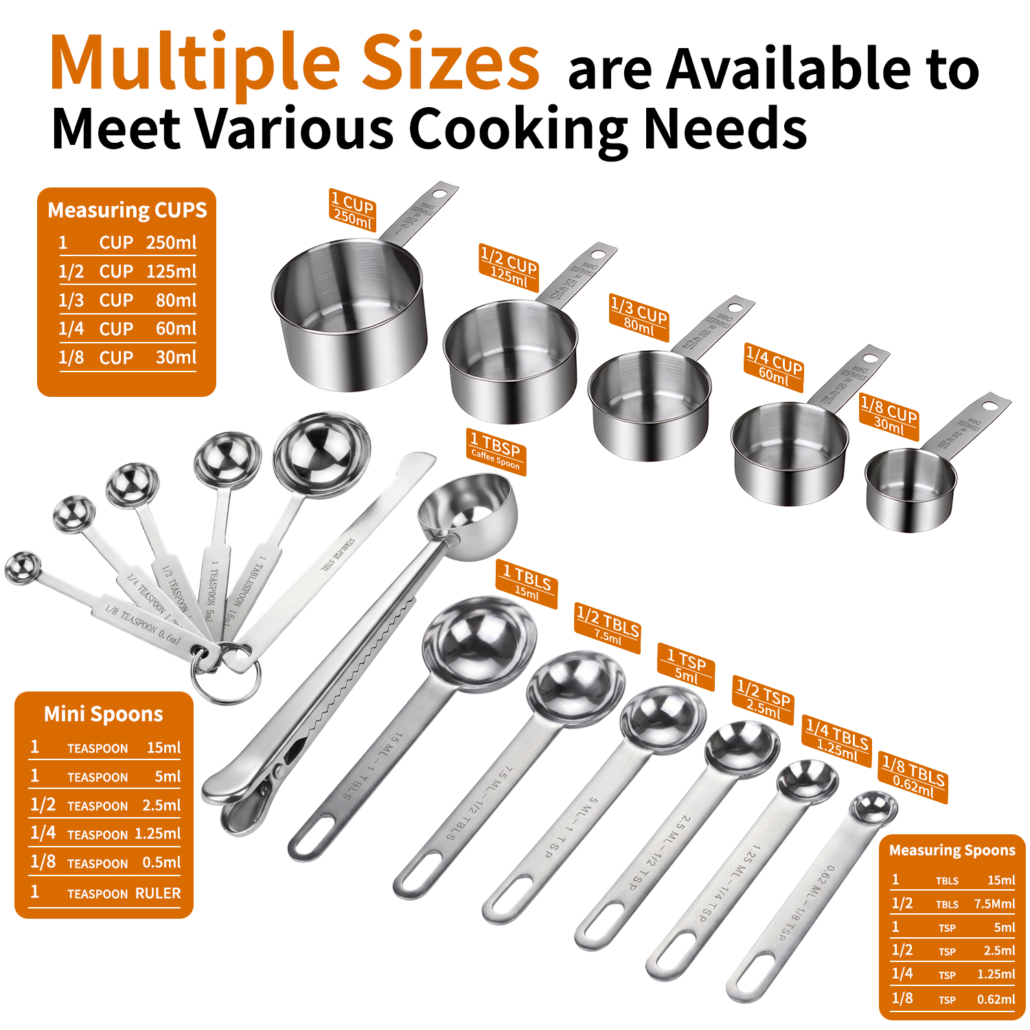 WEPSEN 18-Piece Stainless Steel Measuring Cups and Spoons photo 2