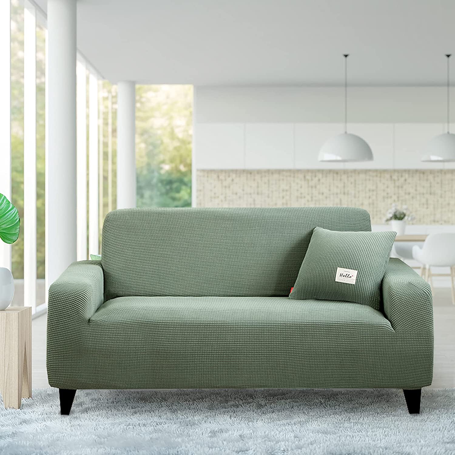 IGUOHAO Sofa Covers for 3 Cushion Couch, Stretch Sofa Slipcover, Solid  Color Couch Cover, Spandex Jacquard Fabric with Small Checks, 3 Seater Sofa  Cover with 1 Pillowcase (Green, Large) Green X-Large - Walmart.ca