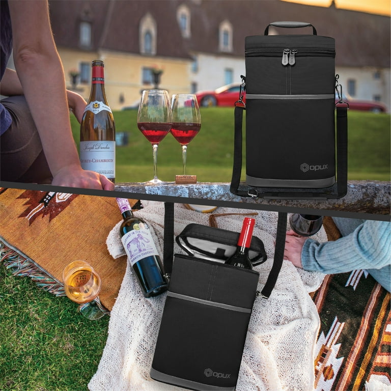 OPUX 2 Bottle Insulated Wine Carrier Leakproof Cooler Bag Portable Tote for Travel Dark Grey Walmart