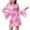Pink, variant on 70s Hippie Disco Floral Printed Maxi Dress for Women Bohemian Party Gown