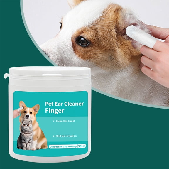 50 toallitas limpiadoras de oídos para mascotas, fundas para dedos prehumedecidas, ideales para el cuidado de oídos de perros y gatos, 5 ml