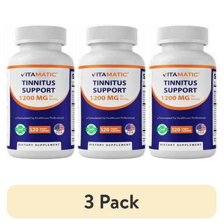 (3 pack) Vitamatic Tinnitus Relief Support – 120 Veggie Capsules – 1200 mg Per Serving- Supports Ear Health, Reduces Ringing in Ears, Non GMO- Gluten Free