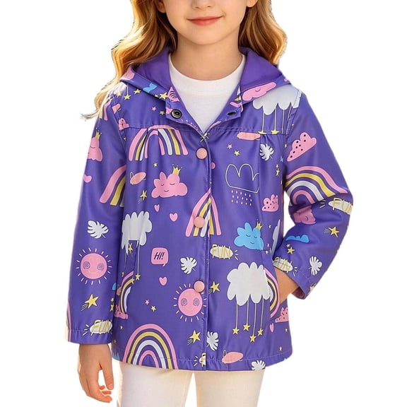 Girls Hoodie Jacket Fun Printed Long Sleeve Snap Button Coat Casual Lightweight Hooded Jackets with Pockets Multicolor 2-3 Years
